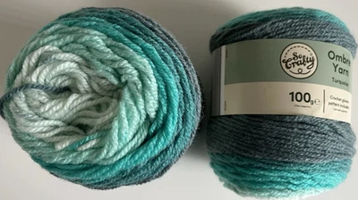 Turquoise ombre yarn cakes 2 x 100g balls So Crafty 200g aran 20% wool knitting