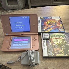 Nintendo DSi XL Pink Console Bundle w/ AC Adapter & 3 DS Games + Cases