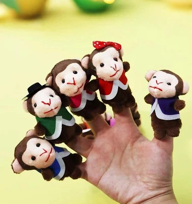 5 marionetas de dedo Little Monkeys para niños, paquete de 7 marionetas de dedo de peluche juguete, cuento Foto 1 de 4