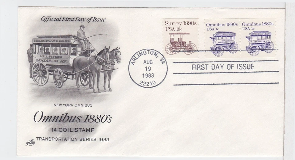 TurtlesTradingPost- Omnibus- Transportation Series 1983 #1897- FDC Artcraft - Image 1 of 1