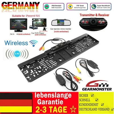 Funk 170° IR LED Rückfahrkamera kennzeichen kabellos Einparkhilfe Nummernschild - Bild 1 von 4