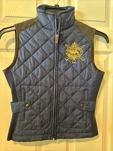 Ralph Lauren Sport Womens Vest XS Quilted Crest Crown Logo Suede Trim Equestrian - Picture 1 of 8