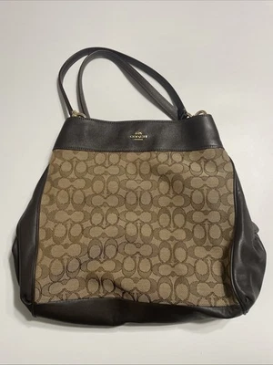 Bolso de Hombro Coach Signature Lexy F57612 Negro Humo Jacquard Bolso Etiqueta 14x12.5H Foto 1 de 4