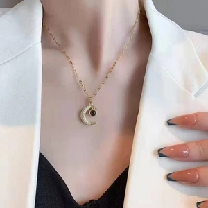 Glamorous Moon Projection Necklace Showcasing 100 Languages I Love You - Picture 1 of 6