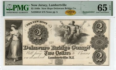 New Jersey - Lambertville - Delaware Bridge Co - $2 - PMG Gem Unc 65 EPQ CHOICE - Image 1 of 2