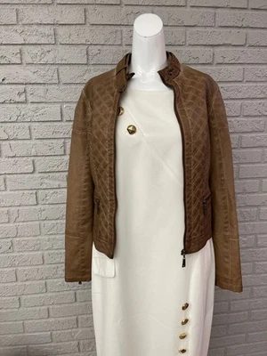 JouJou Women Tan Quilted Faux Leather Full Zip Front Jacket Size S - Image 1 of 4