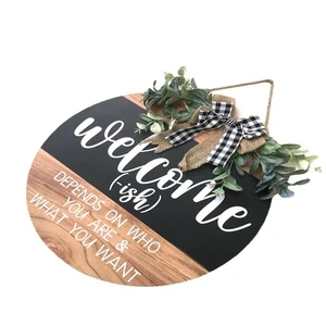 Halloween Christmas Welcome Front Door Welcome Round  Wood Wreath Decoration - Picture 1 of 8
