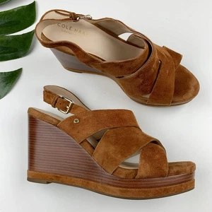 Cole Haan Grand Series Laci Platform Wedge Sandals Brown Suede Women's 9 - Picture 1 of 11
