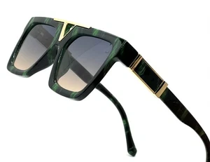 Green Frame Sunglasses Women Men Style Luxury Square Outdoor Wear Large Glasses - Picture 1 of 6