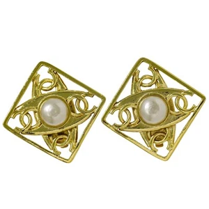Pendientes de clip CHANEL CC enchapados en oro con perlas de imitación - Imagen 1 de 8