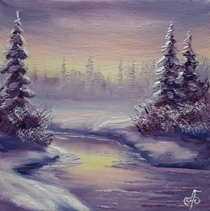 Regalo Navidad Invierno Pintura Original Arte Pared Decoración Artista Ucraniano Firmado - Imagen 1 de 21