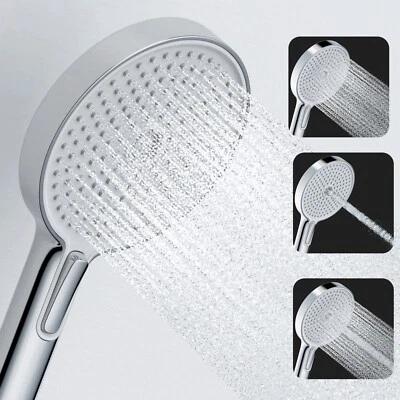 Shower Head Hand Shower with 3 Jets - Chrome 135mm - Anti Scale Silicone Nozzles - Image 1 of 4
