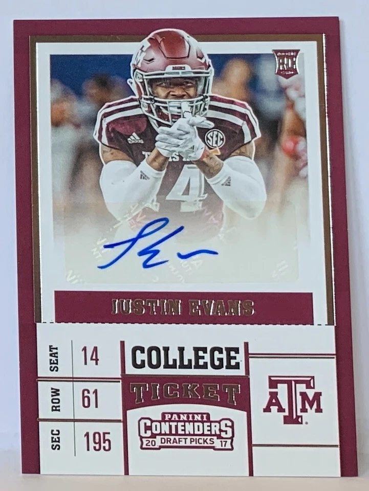 Justin Evans 2017 Panini Contenders College Ticket RC Rookie Autograph - Image 1 of 1