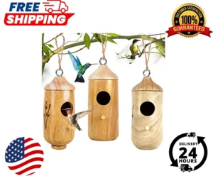 3 Stück Holz Kolibri Häuser für draußen Nisten Garten Fenster Vogelhäuser - Bild 1 von 7