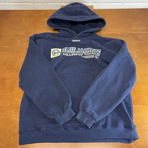 Columbus Blue Jackets Hoodie Mens Medium Blue Long Sleeve Sweatshirt NHL Reebok Cover