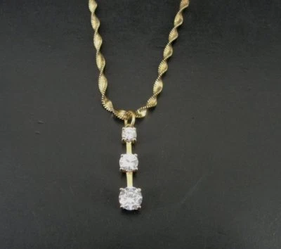 Три кубических циркония камни золото Vermeil над серебро подвеска ожерелье - Изображение 1 из 4