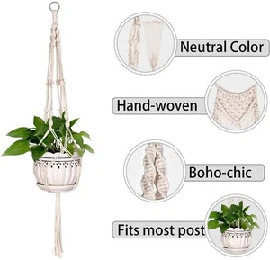 Macramé Colgador de Plantas Maceta Soporte para Plantas Grande 4 Patas Macramé Yute 41 Pulgadas - Imagen 1 de 15