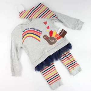 Way to Celebrate Baby Girl Thanksgiving Outfit Size 0-3 Months 3 Pieces Gray - Picture 1 of 7