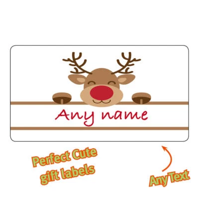 EYEDEEDESIGN Personalised Stickers Labels Name tags Christmas labels reindeer Gifts - 1107
