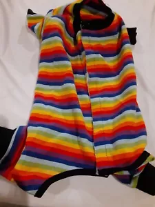 Dog Knit Jumpsuit Coat Pet Puppy Jacket Multicolor Stripes with Blue Trim L - Picture 1 of 2