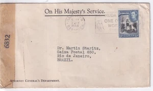 1944 OHMS CENSORED ENVELOPE ATTORNEY GENERAL DEPT SENT TO BRAZIL - Picture 1 of 1