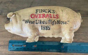 Fincks Overalls Still Piggy Bank, Cast Iron Pig W/Antique Finish, Decor New - Picture 1 of 8