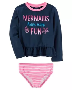 Oshkosh B'gosh Girl's Rash Guard Bikini Top Swim Set Mermaid Lined Swimwear 14 Y - Picture 1 of 6
