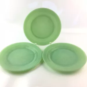 Lot of 3 MCM FIRE KING #8 Ovenware Green Plates 9" round Ribbed Sides USA VTG - Picture 1 of 6