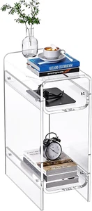 Clear Acrylic Side Table Narrow, Slim End Table for Small Spaces, Skinny Nightst - Picture 1 of 8