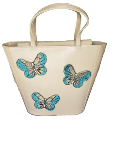 Stuart Weitzman Papillion Handbag Beige Leather Butterfly Double Handle Dustbag - Picture 1 of 9