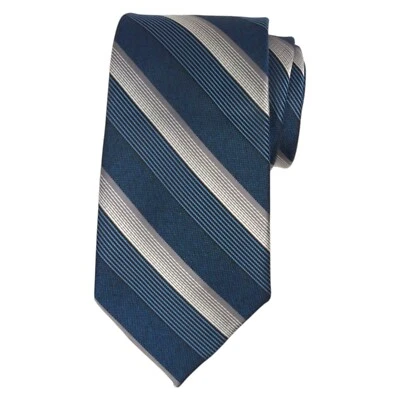 Corbata clásica a rayas plateadas azul marino 3,15 PERRY ELLIS PORTAFOLIO para hombre Foto 1 de 4