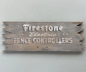 Vintage Firestone Electric Fence Controllers Advertising Sign Painted Wood 1940s - Picture 1 of 13