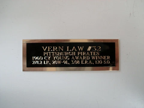 Vern Law Pirates 1960 Cy Young Baseball Card Plaque Nameplate 1" X 3" Cover