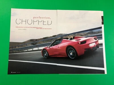 2012 FERRARI 458 SPIDER ORIGINAL VINTAGE PRINT AD ROAD TEST 5 PAGE - Image 1 of 3