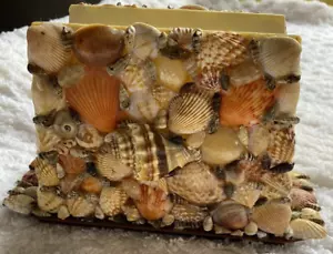 Vintage Kitschy Napkin Holder Beige & Seashells by Dawn N.J. Alabaster Alabama - Picture 1 of 4