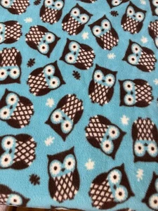 Fabric Lot 1 Yd 58 W Owls Blue Fleece Blankets Crafts - Picture 1 of 9