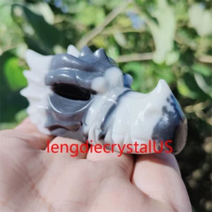 1pc Natural Tai chi stone Dragon Skull Quartz Crystal Carved 3" Skull Gem Reiki - Picture 1 of 12