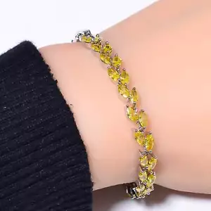 Yellow Sapphire Simulated 925 Sterling Silver Tennis Bracelet 7.99" B973468210 - Picture 1 of 3