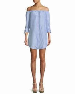 CUPCAKES AND CASHMERE NWT $110 Ciara Off-the-Shoulder Tie-Sleeve Shirtdress Sz L - Picture 1 of 4