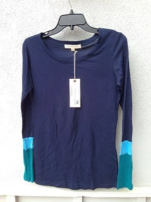 $68 NWT So Low Sport Solid Navy Long Sleeve Shirt With Stripe Bottom Sleeve - Image 1 of 2
