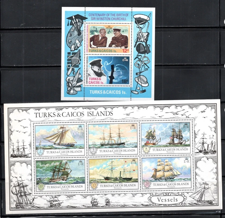 Sellos Islas Turcas y Caicos, lote de 2 hojas de recuerdo MNH Foto 1 de 1