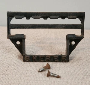 Vintage Antique SHERER SEED CO 5" Cast Iron Label Holder Cup Drawer Pull - Picture 1 of 4