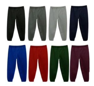 Unisex Kids PE Fleece Joggers Boys Girls School Jog Pants Elastic Cuff Bottoms - Picture 1 of 24