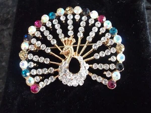 Disfraz joyería pavo real broche dorado conjunto de piedras de colores en bolsa - Imagen 1 de 5