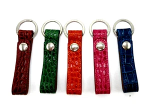 Key Ring on Leather Croc Embossed Strap w Snap Attachment Graphic Image ORANGE - Picture 1 of 8