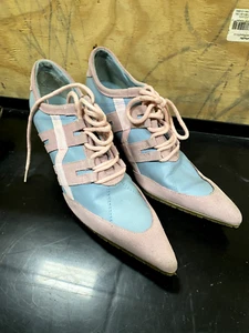 Paprika Womens Suede Pastel Color Block Heeled Pointed Toe Lace Up Shoes 7.5 - Picture 1 of 6
