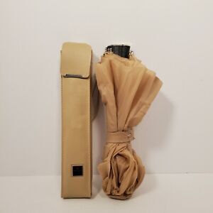 Vintage Knirps Telescopic Slim Tan Umbrella w/ Carrying Case Silver Tone Handle
