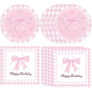 40pcs Pink Bow Party Supplies Bow Birthday Party Plates and Napkins Pink Bow ... - Picture 1 of 7