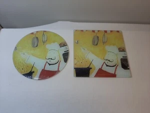 SET OF 2 NEW SEALED Round & Square Glass Cutting Boards / Trivets cooking baking - Picture 1 of 2