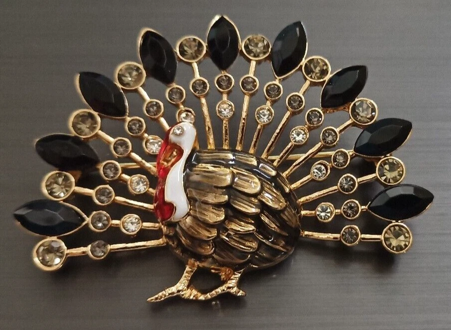 Napier Gold Tone Turkey Pin Brooch Thanksgiving Autumn Fall